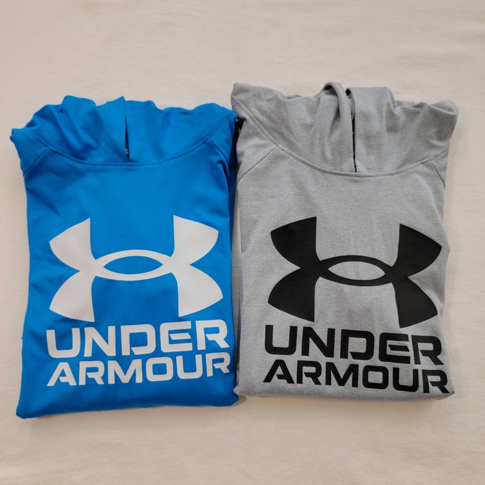 Under Armour Boys Swim Rash Guard Hoodie 2 Pack Blue Gray YLG Large Long Sleeve